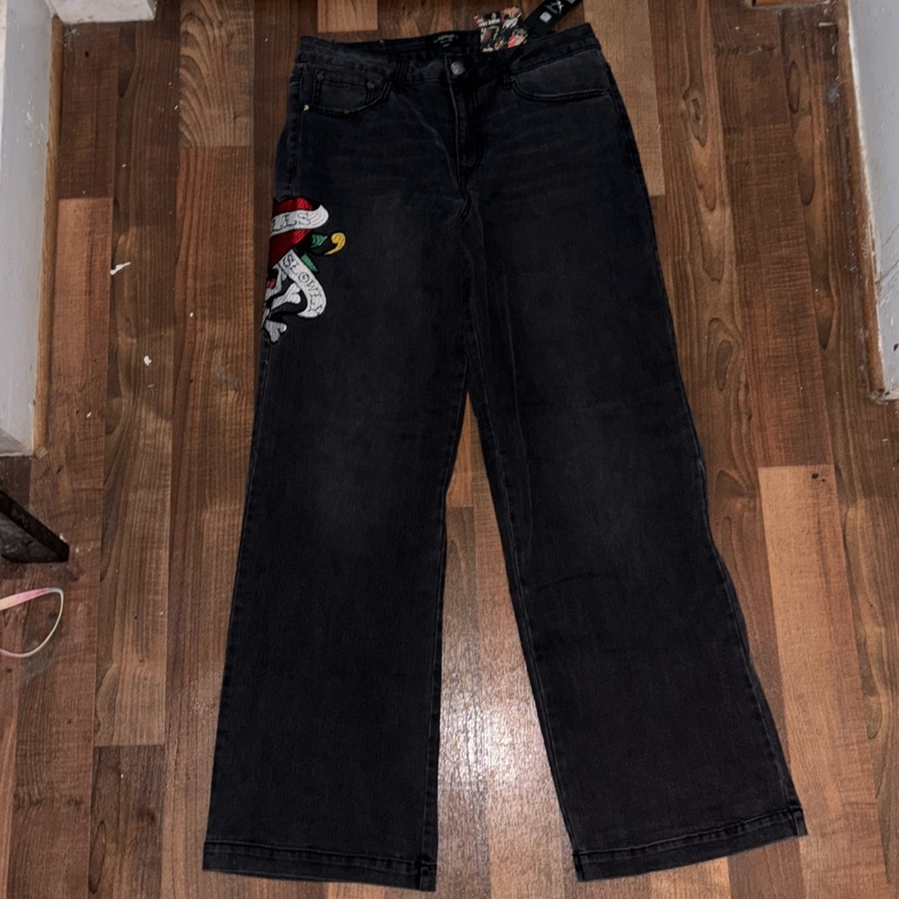 Ed Hardy LKS Skull Wide Leg Jeans LKS Skull
